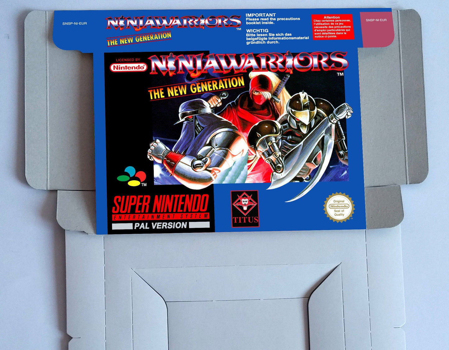 Ninja Warriors the New Generation - PAL or NTSC - box with inner tray option - SNES - thick cardboard as in the original. Top Quality !!