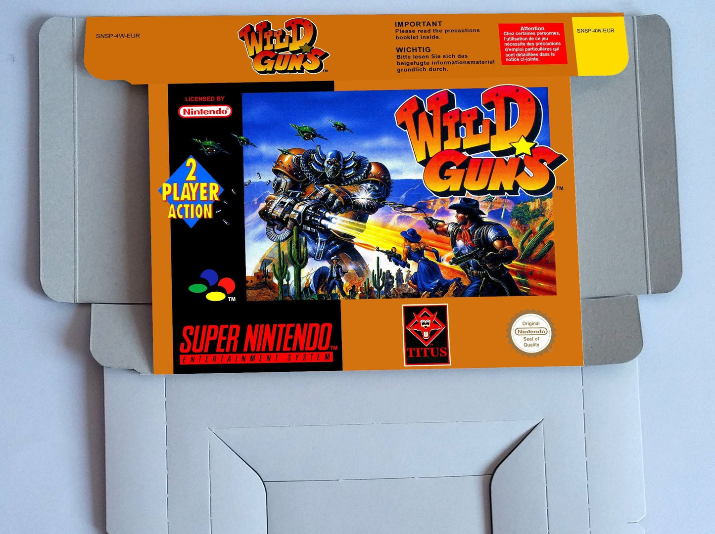 Wild Guns - box with inner tray option -  PAL or Ntsc - Super Nintendo/ SNES- thick cardboard. HQ !