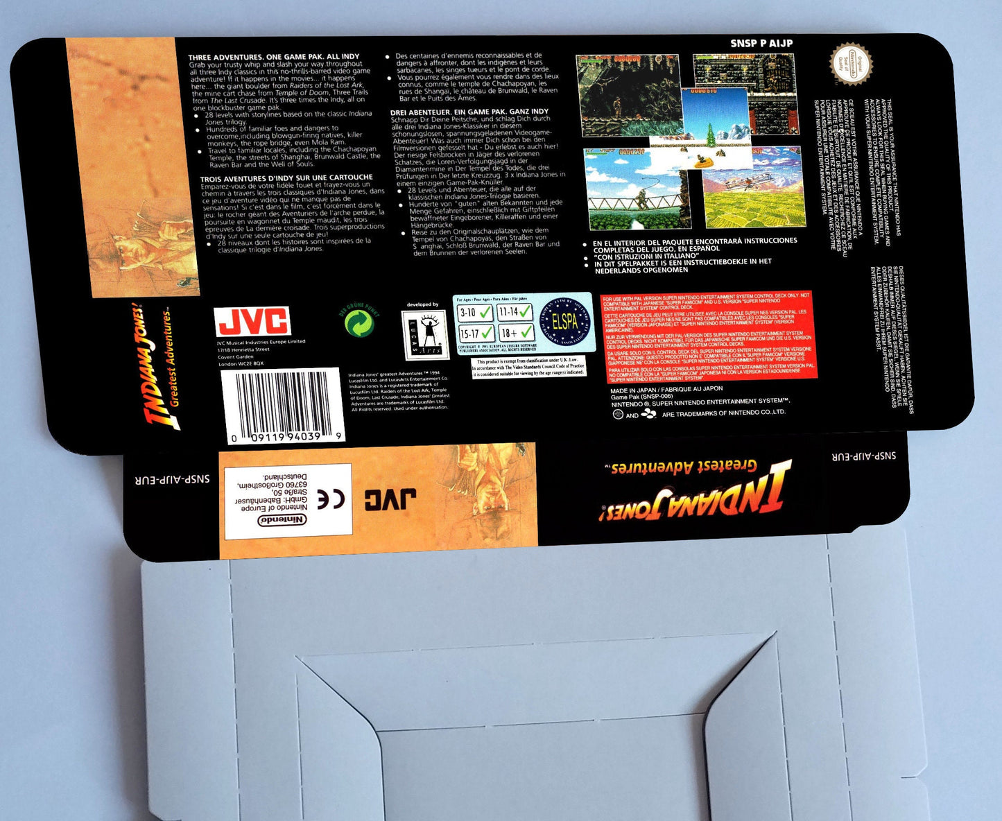 Indiana Jones Greatest Adventure - box with inner tray option -  PAL - Super Nintendo/ SNES - thick cardboard.