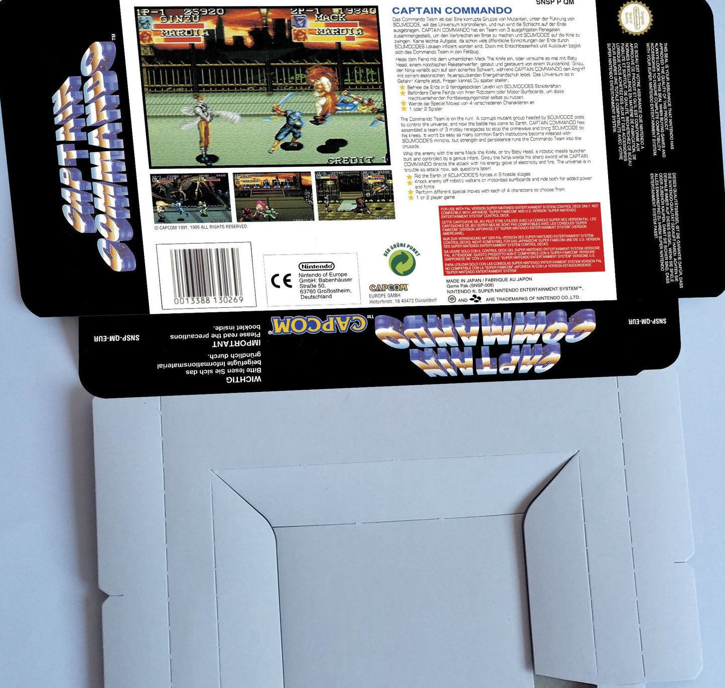 Captain Commando - PAL or NTSC -box with inner tray option - SNES - thick cardboard as in the original.