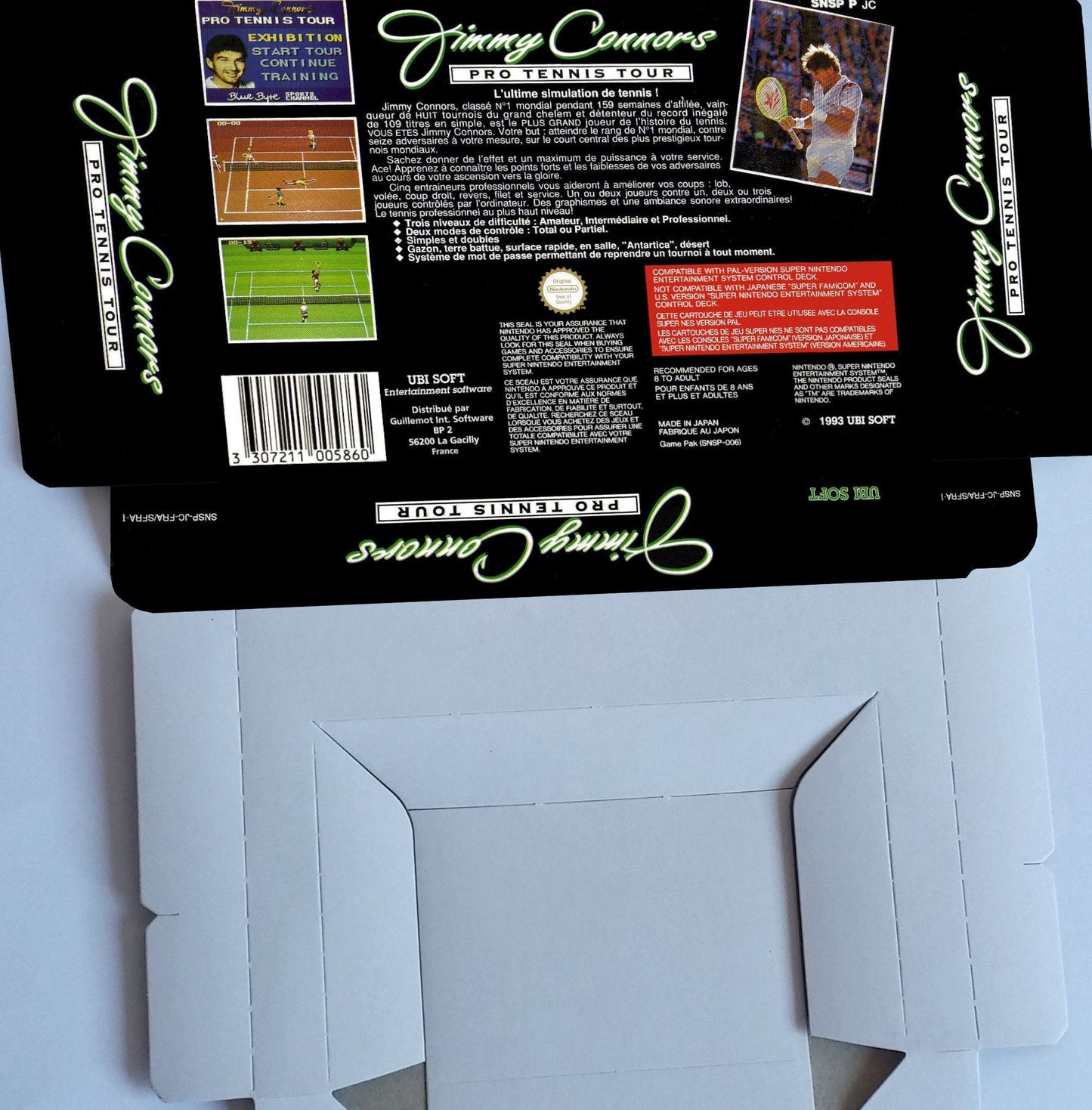 Jimmy Connors Pro Tennis Tour - PAL - box with inner tray option - SNES - thick cardboard as in the original.