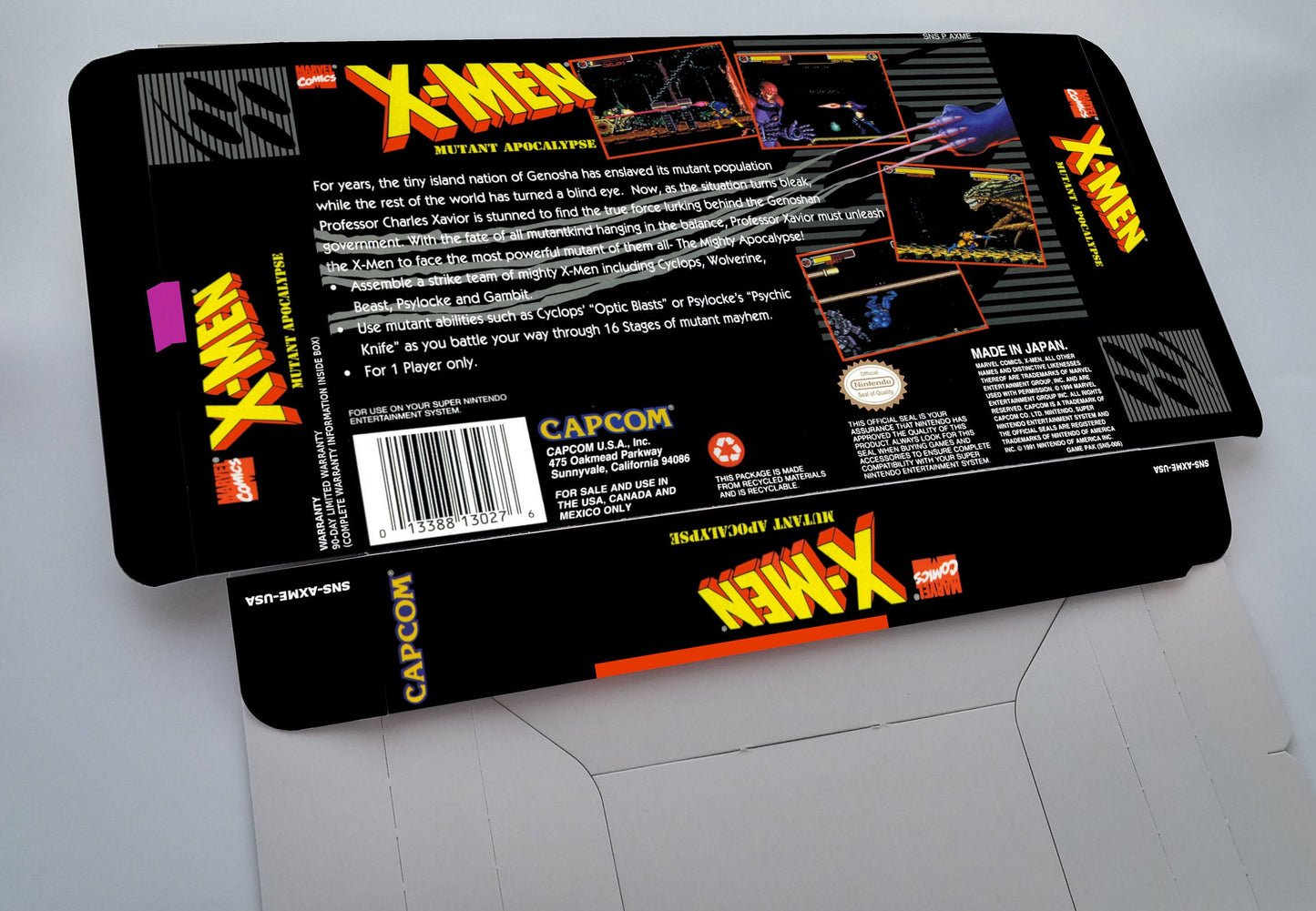 X Men Mutant Apocalypse - box with inner tray option - NTSC - Super Nintendo/ SNES - thick cardboard.