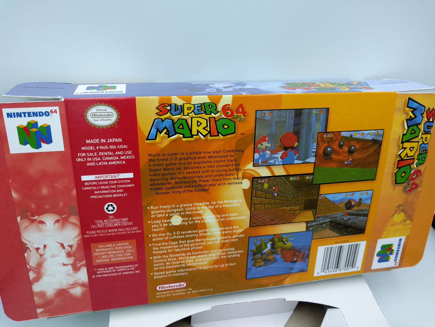 Super Mario 64 - box with inner tray option - PAL, NTSC or Australian PAL - Nintendo 64/ N64 - thick cardboard as in the original.