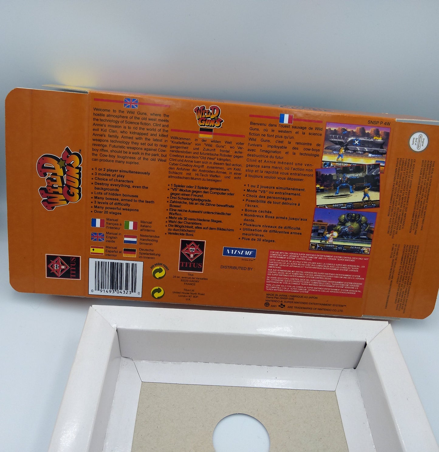 Wild Guns - box with inner tray option -  PAL or Ntsc - Super Nintendo/ SNES- thick cardboard. HQ !