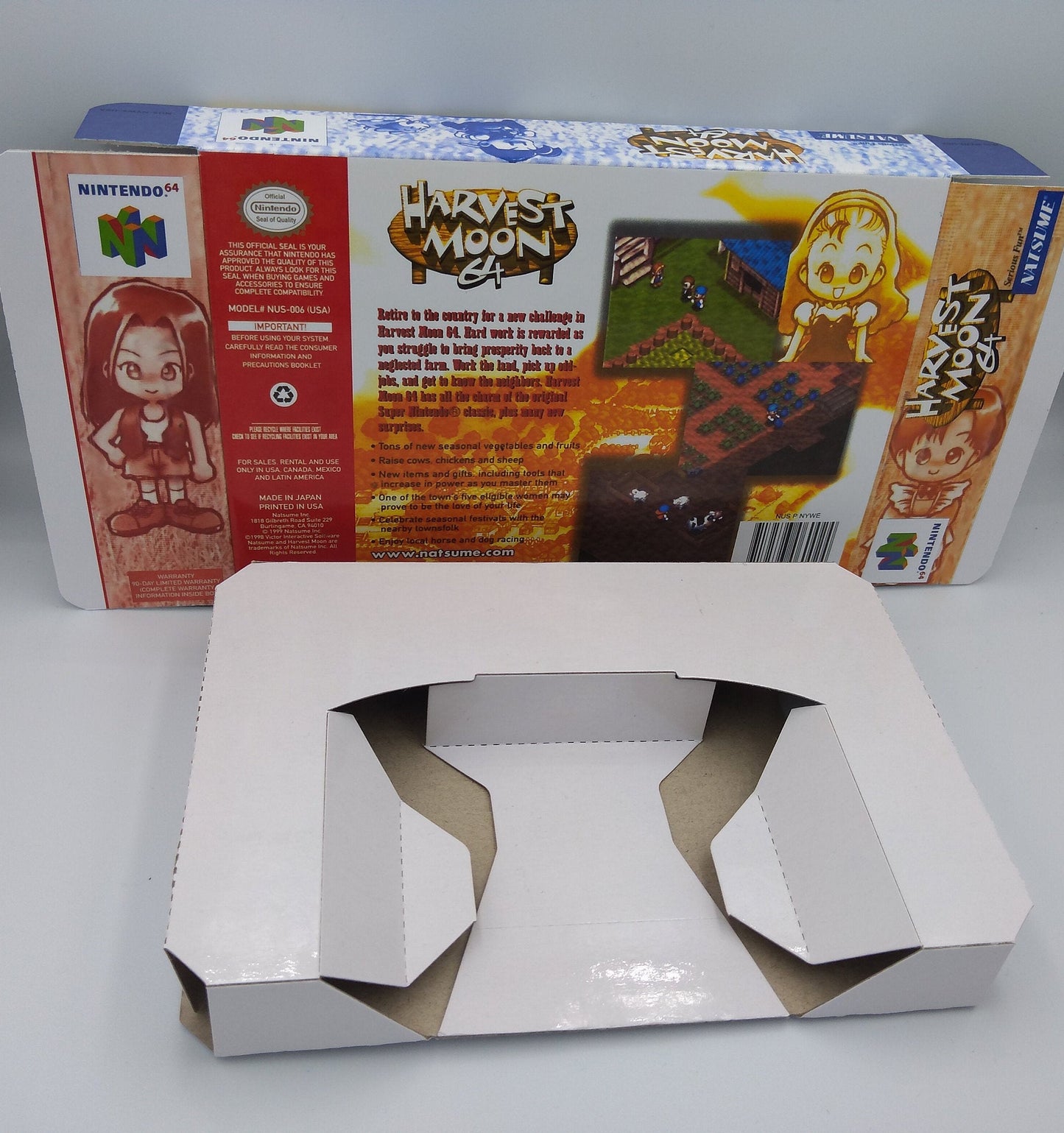 Harvest Moon 64 - NTSC - box with inner tray option - Nintendo 64/ N64 - thick cardboard. Top Quality !