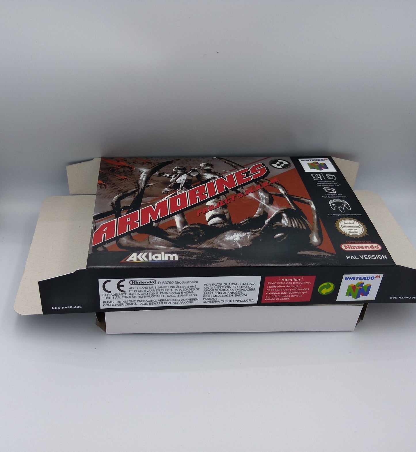 Armorines Project S.W.A.R.M - box with inner tray option - PAL, Au Pal or NTSC - Nintendo 64/ N64 - thick cardboard as in the original.