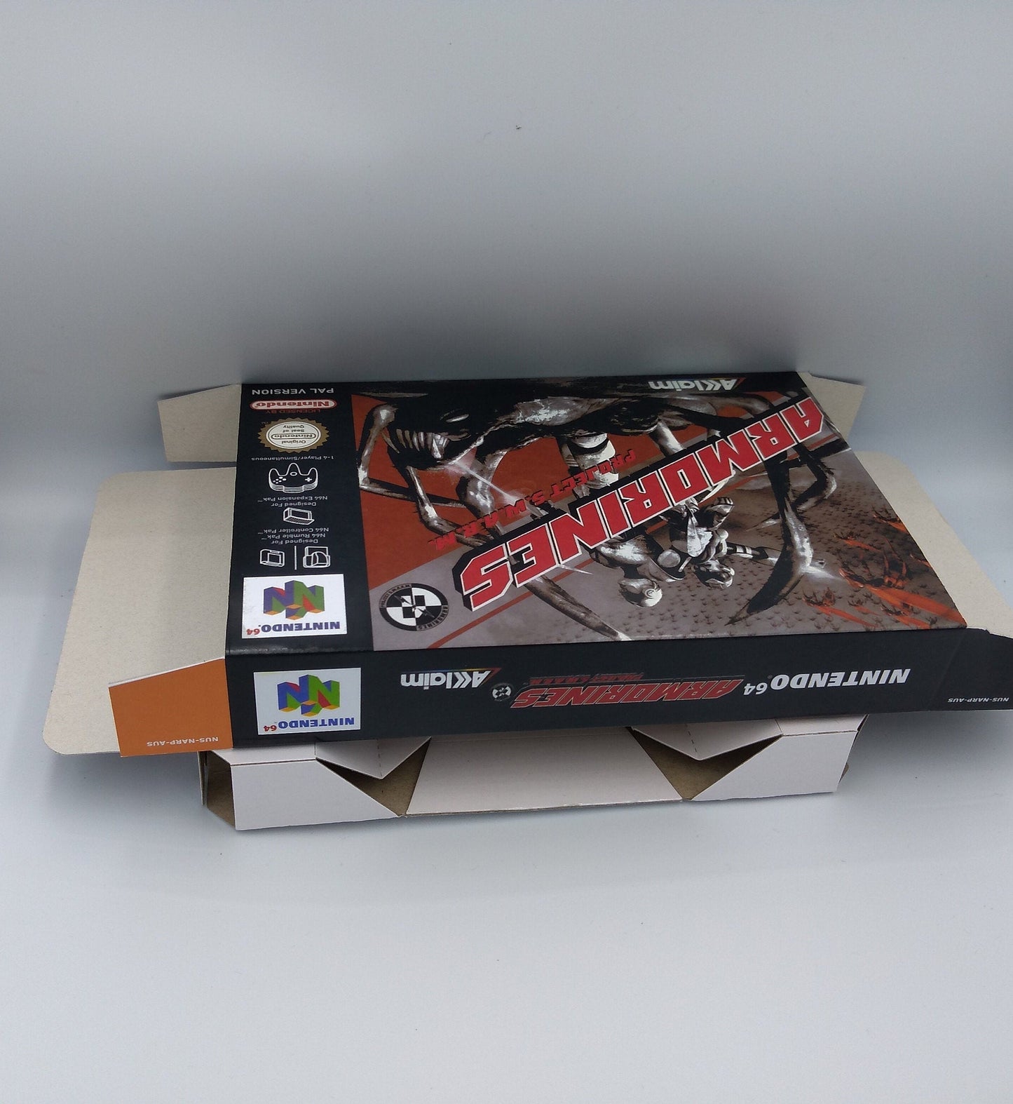 Armorines Project S.W.A.R.M - box with inner tray option - PAL, Au Pal or NTSC - Nintendo 64/ N64 - thick cardboard as in the original.