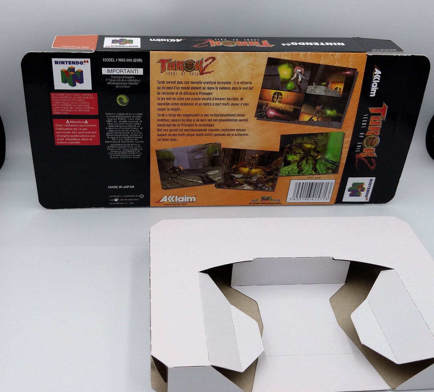 Turok 2 Seeds of Evil - box with inner tray option - PAL, NTSC or Australian PAL - N64 - thick cardboard as in the original. Top Quality !!