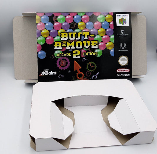 Bust A Move 2 Arcade Edition - box with inner tray option - PAL or NTSC - N64 - thick cardboard as in the original. Top Quality !!