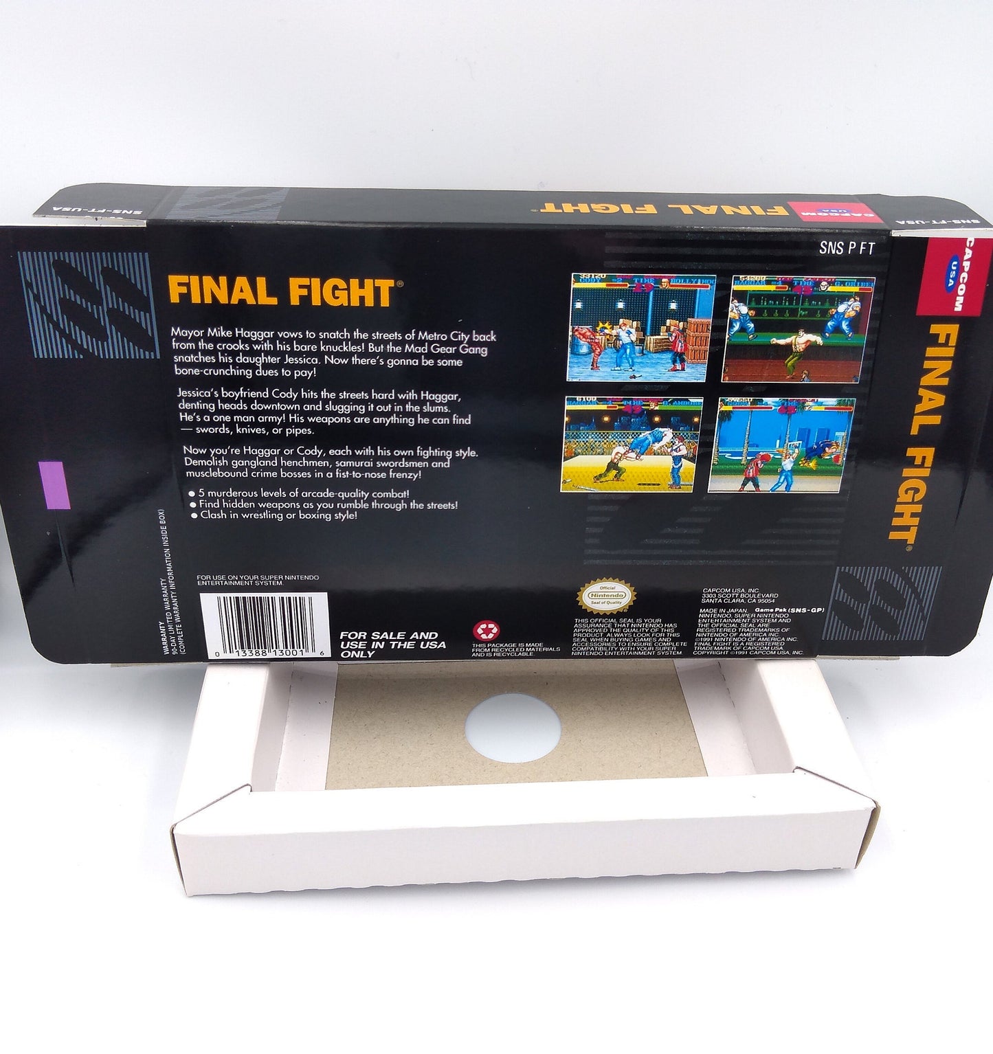 Final Fight - box with inner tray option - NTSC or PAL - Super Nintendo/ SNES - thick cardboard. Top Quality !