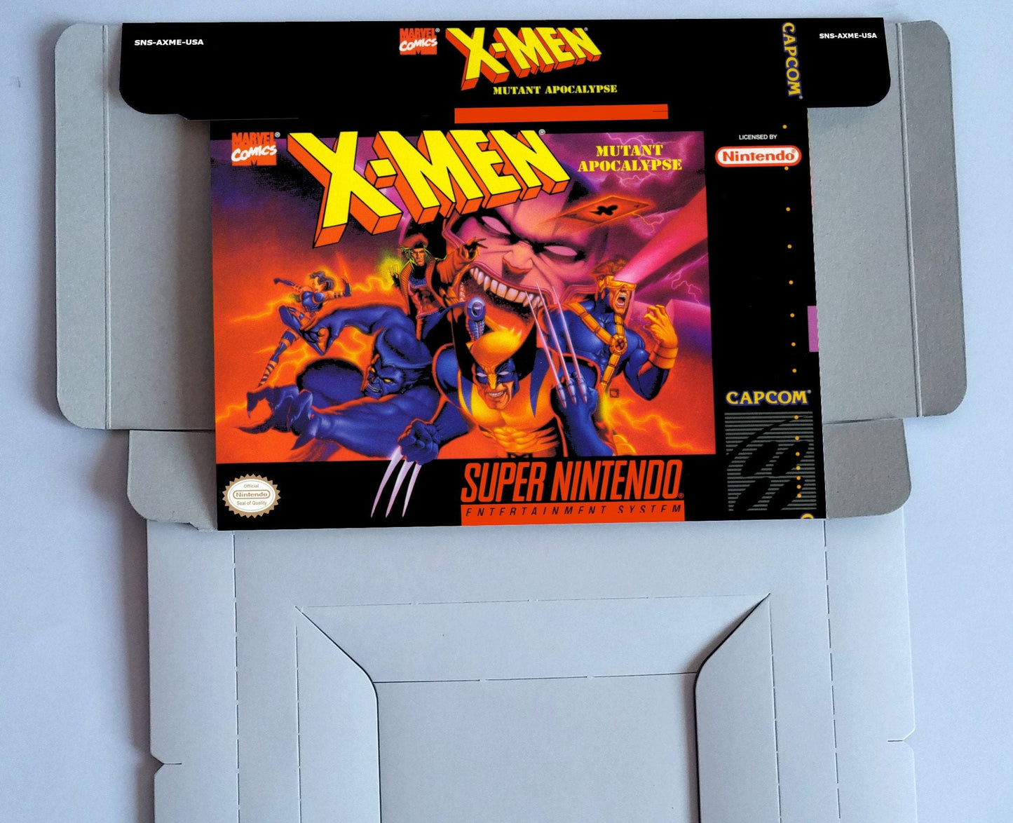 X Men Mutant Apocalypse - box with inner tray option - NTSC - Super Nintendo/ SNES - thick cardboard.