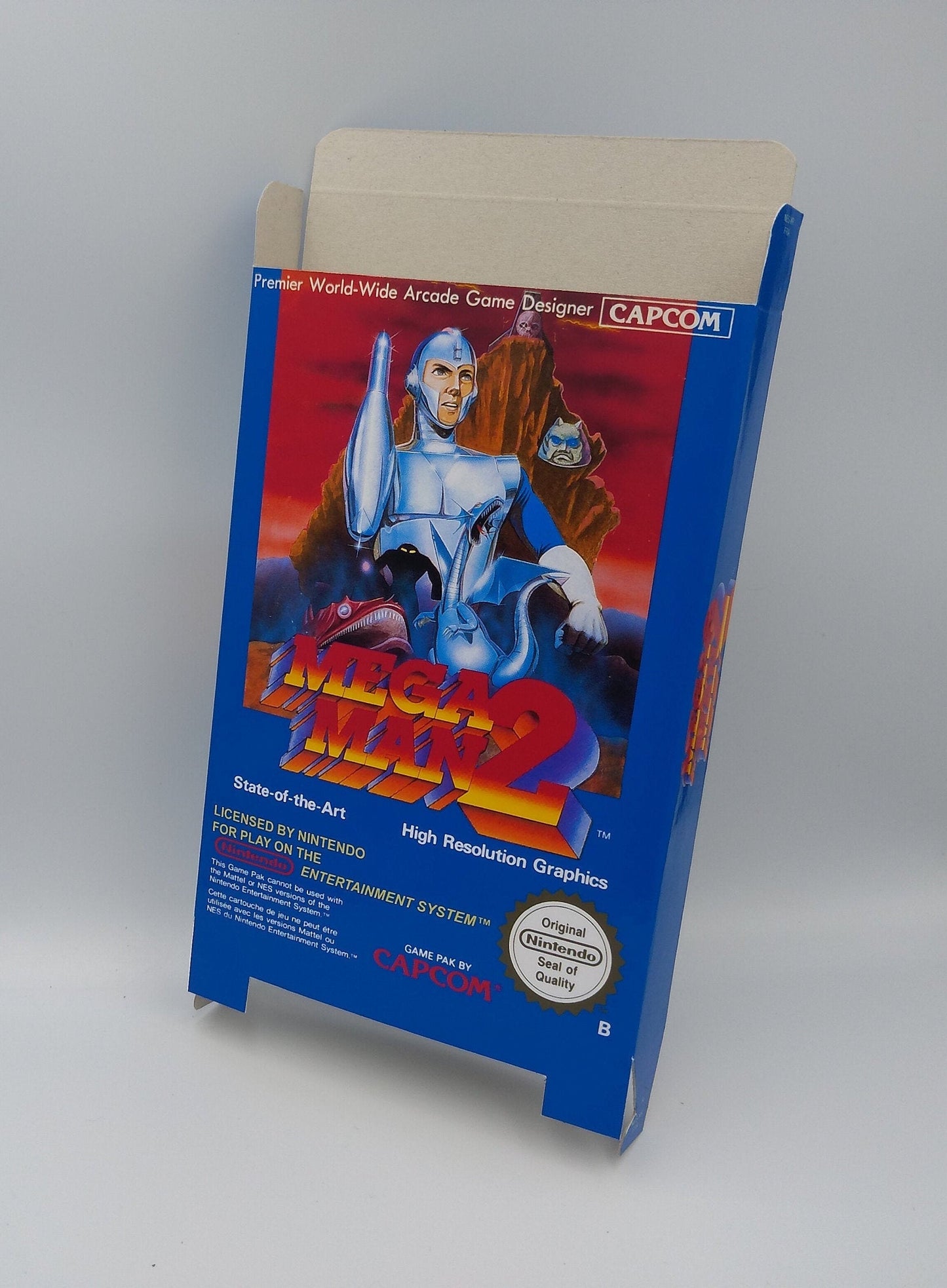 Mega Man 2 - PAL or NTSC - NES - box replacement only - thick cardboard as in the original. Top Quality !