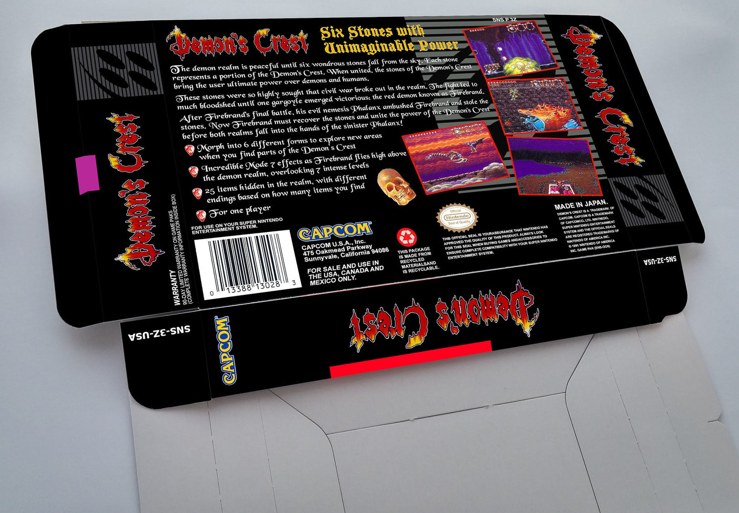 Demon's Crest - NTSC or PAL -box with inner tray option - SNES - thick cardboard as in the original.