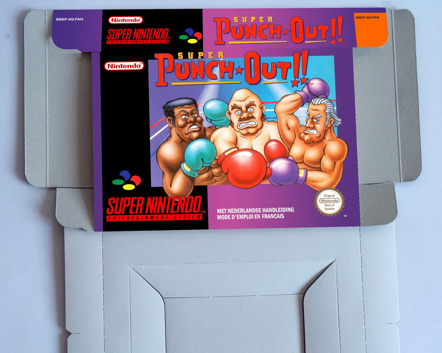 Super Punch Out - box with inner tray option  - NTSC or PAL - SNES - thick cardboard as in the original. Top Quality !