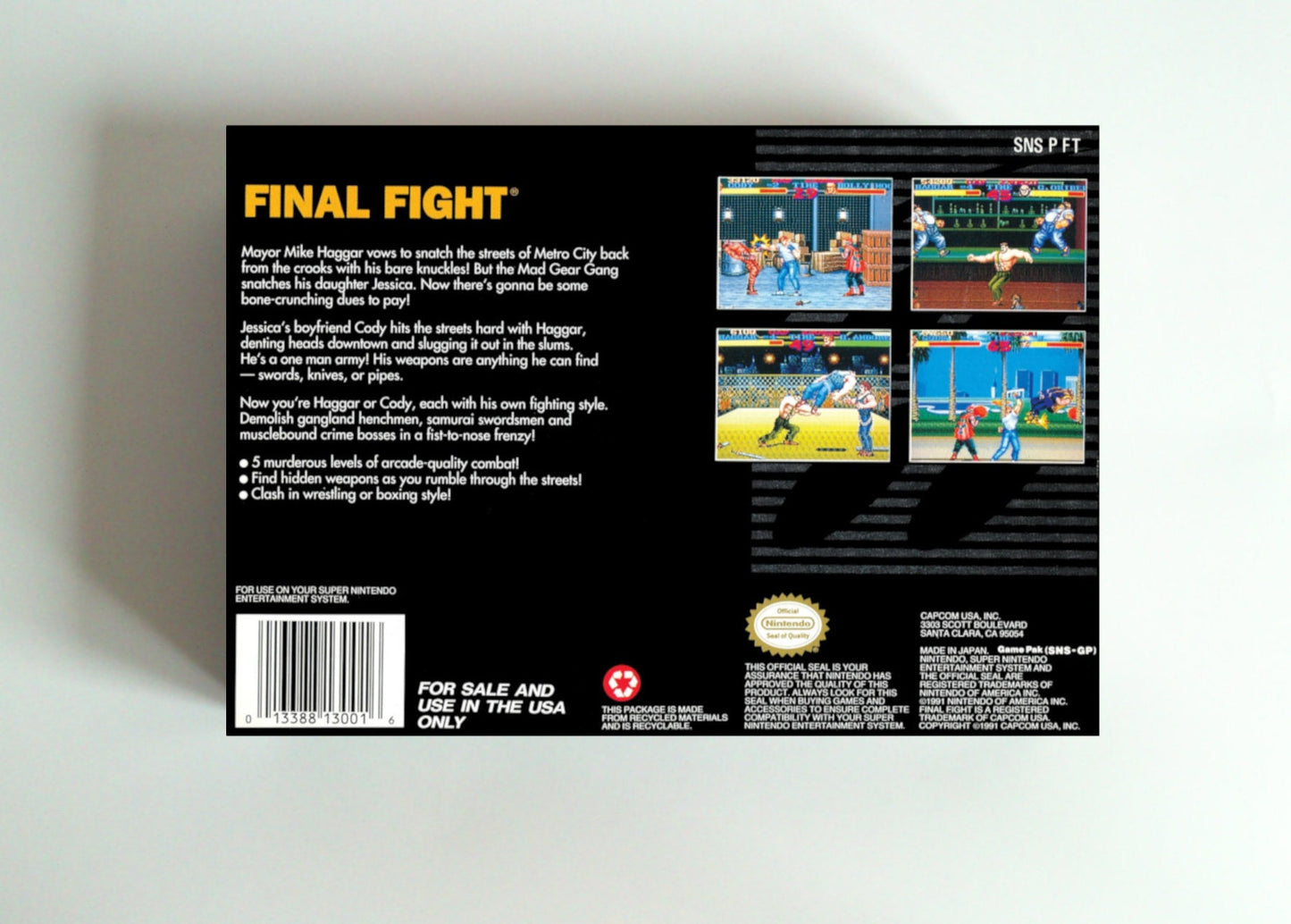 Final Fight - box with inner tray option - NTSC or PAL - Super Nintendo/ SNES - thick cardboard. Top Quality !