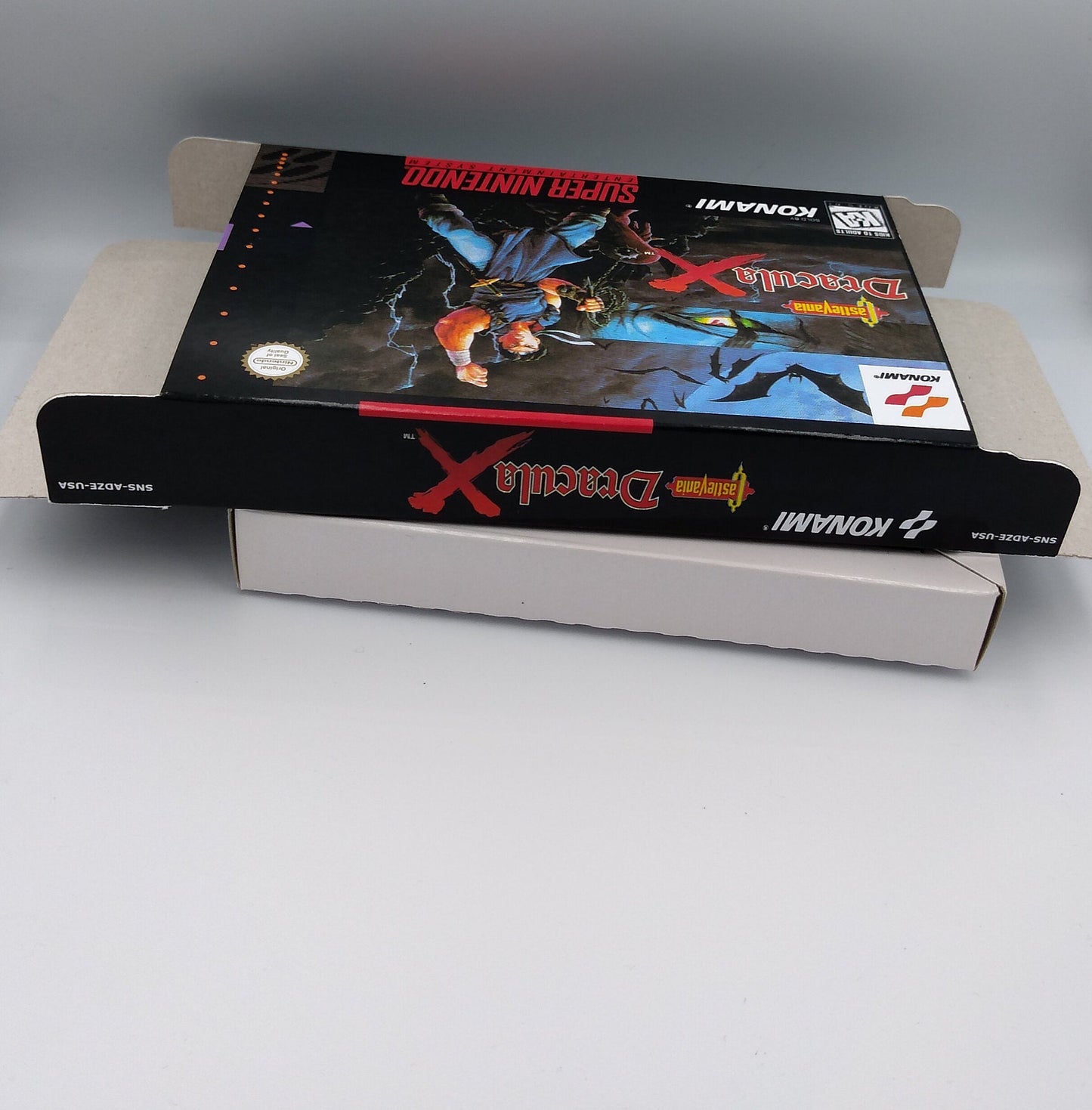 Castlevania Vampire Kiss - PAL or NTSC - box with inner tray option - SNES - thick cardboard as in the original. Top Quality !