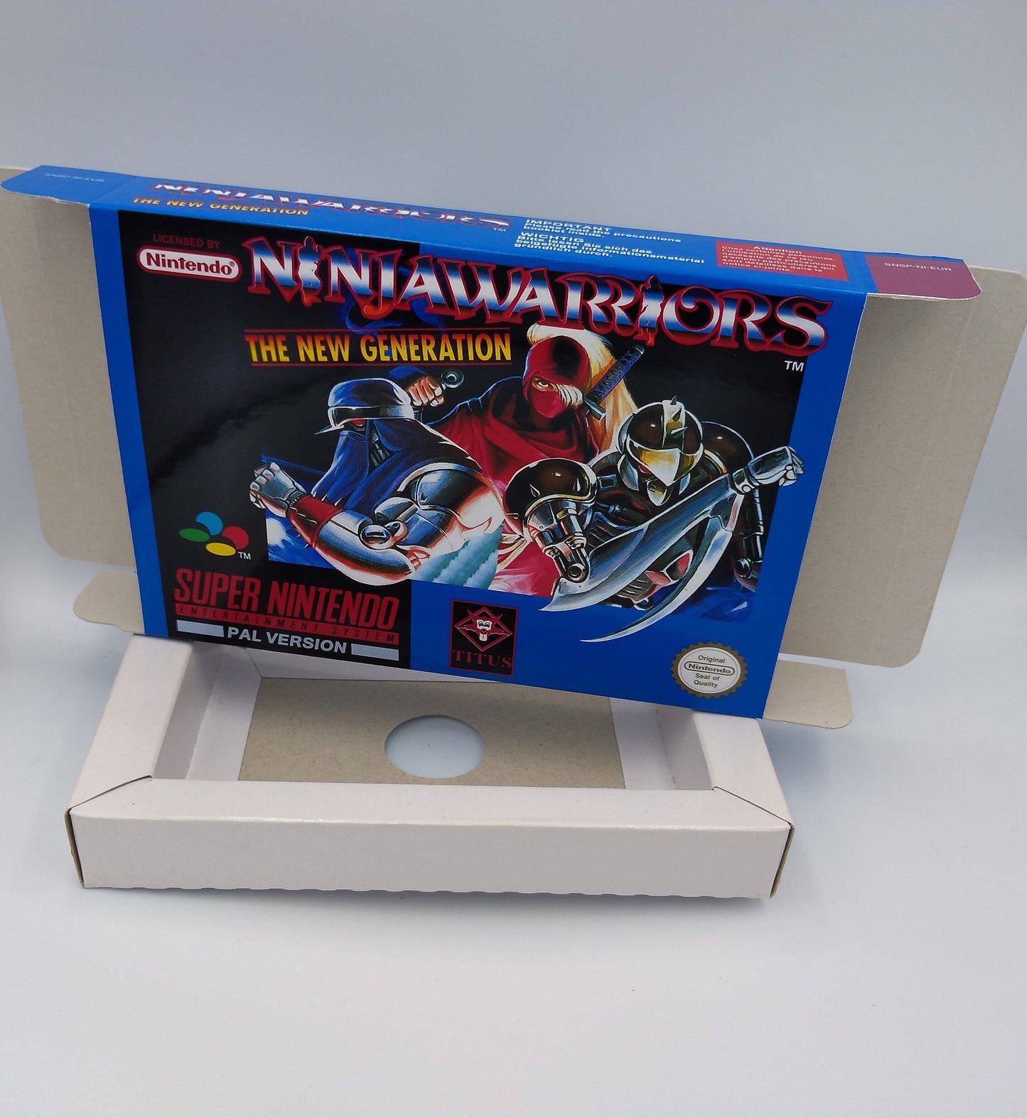 Ninja Warriors the New Generation - PAL or NTSC - box with inner tray option - SNES - thick cardboard as in the original. Top Quality !!