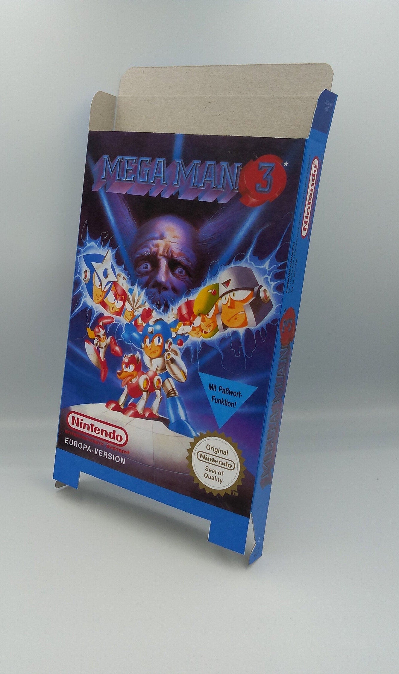 Mega Man 3 - PAL or NTSC - NES - box replacement only - thick cardboard as in the original. Top Quality !!