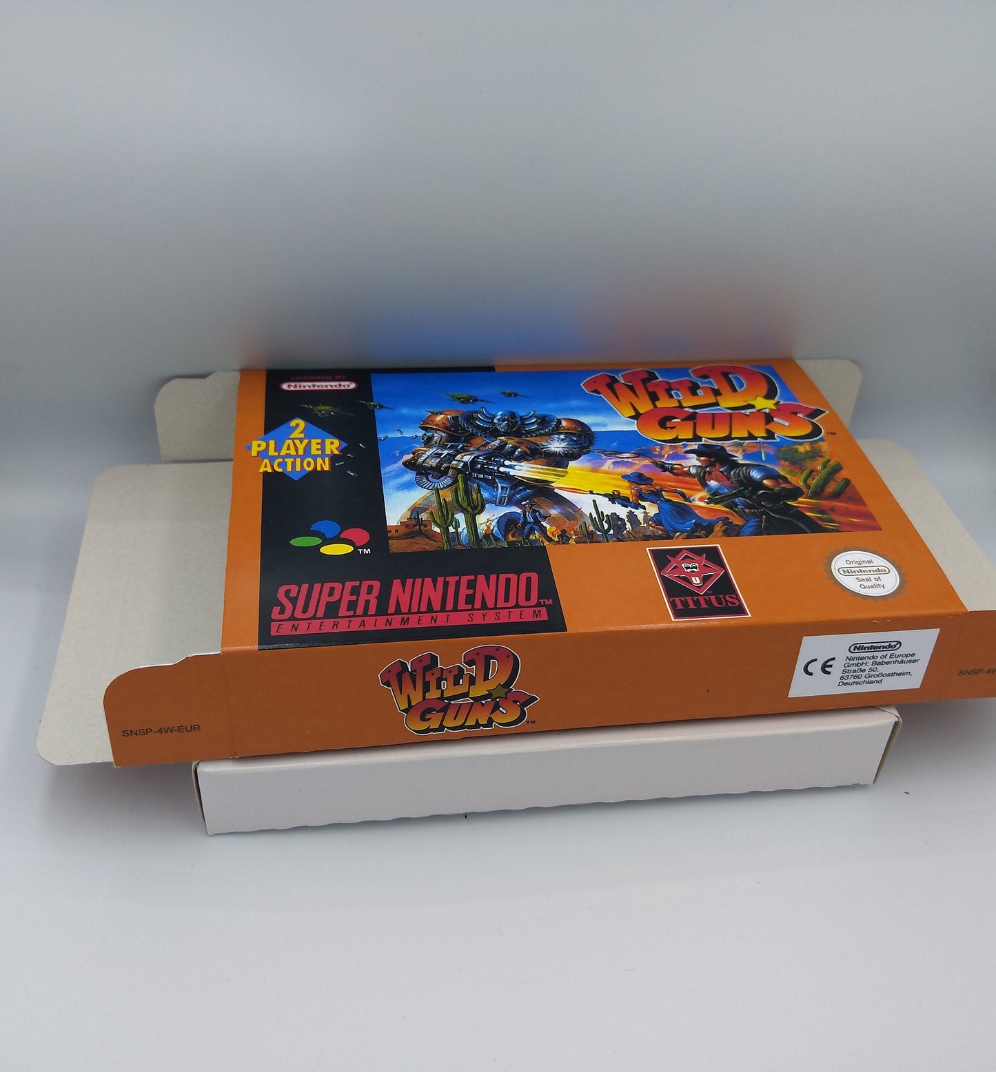 Wild Guns - box with inner tray option -  PAL or Ntsc - Super Nintendo/ SNES- thick cardboard. HQ !