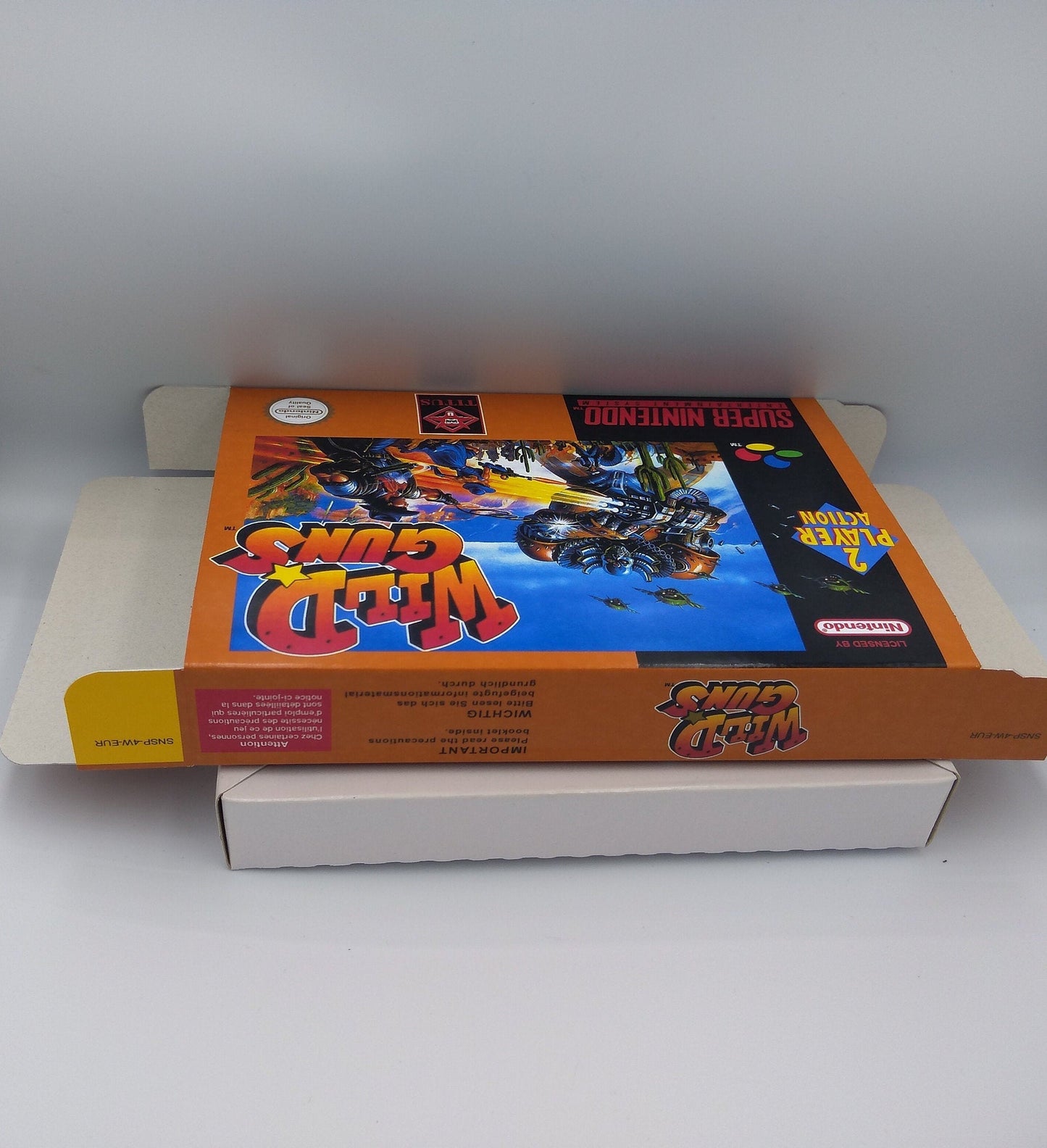 Wild Guns - box with inner tray option -  PAL or Ntsc - Super Nintendo/ SNES- thick cardboard. HQ !