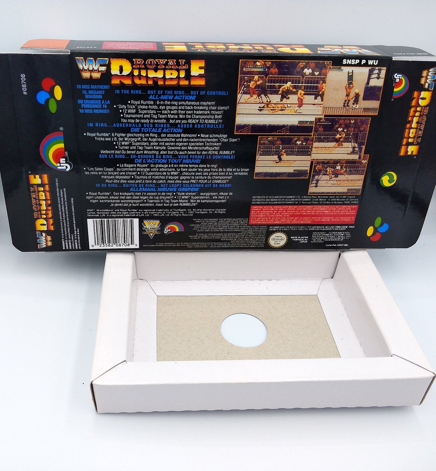 WWF Royal Rumble -  PAL - box with inner tray option - SNES - thick cardboard as in the original. Top Quality !