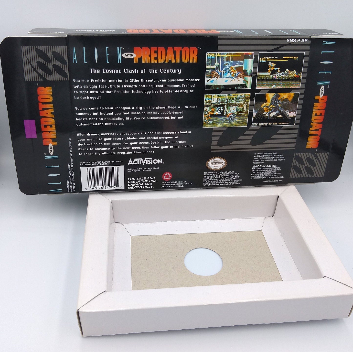 Alien vs Predator - box with inner tray option - NTSC - Super Nintendo/ SNES- thick cardboard. Top Quality !