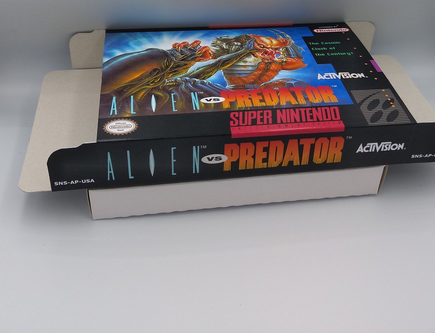 Alien vs Predator - box with inner tray option - NTSC - Super Nintendo/ SNES- thick cardboard. Top Quality !