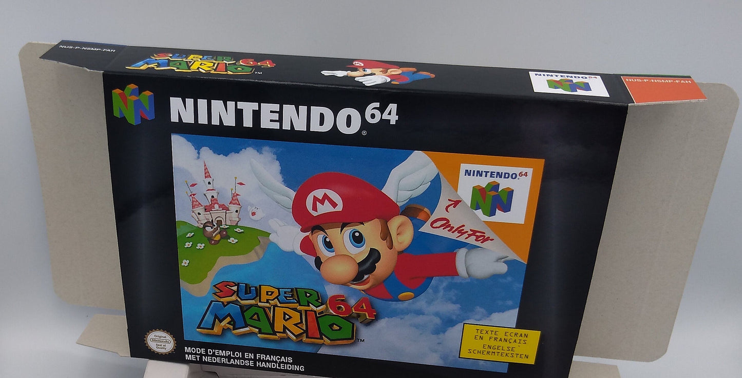 Super Mario 64 - box with inner tray option - PAL, NTSC or Australian PAL - Nintendo 64/ N64 - thick cardboard as in the original.