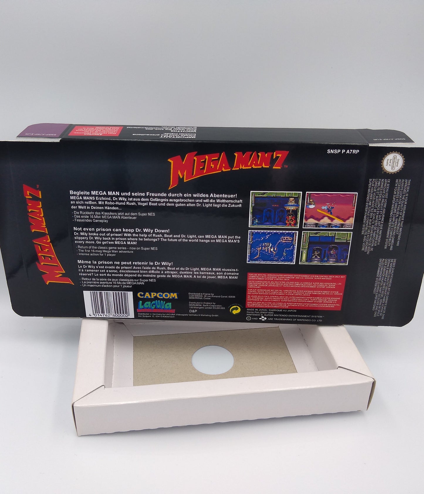 Mega Man 7 - PAL or NTSC - box with inner tray option - SNES - thick cardboard as in the original. Top Quality !