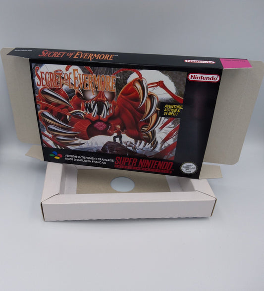 Secret of Evermore - box with inner tray option - PAL or NTSC - SNES/ Super Nintendo -  thick cardboard as in the original.