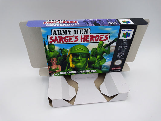 Army Men Sarge's Heroes - box with inner tray option - NTSC, PAL or Australian PAL - Nintendo 64 - thick cardboard. Top Quality !!