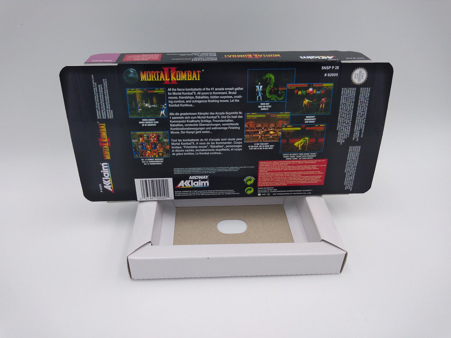 Mortal Kombat II - NTSC or PAL - Box with inner tray option - Snes - thick cardboard as in the original. Top Quality !!