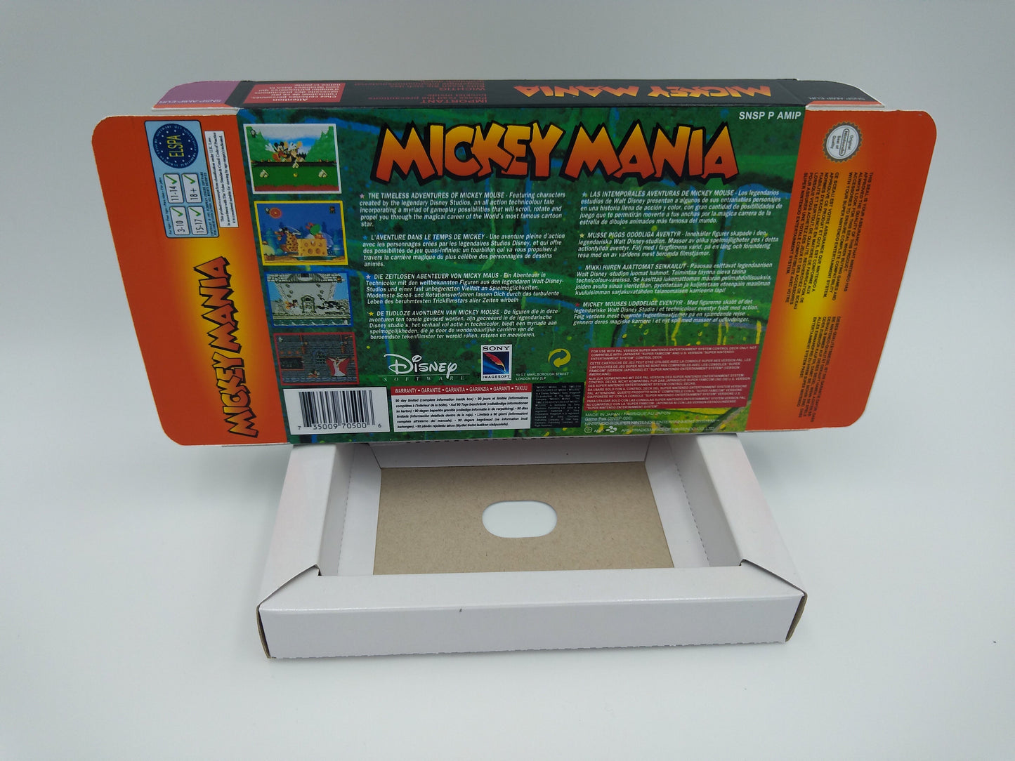 Mickey Mania - PAL Region - box with inner tray option - SNES - thick cardboard as in the original. Top Quality !!