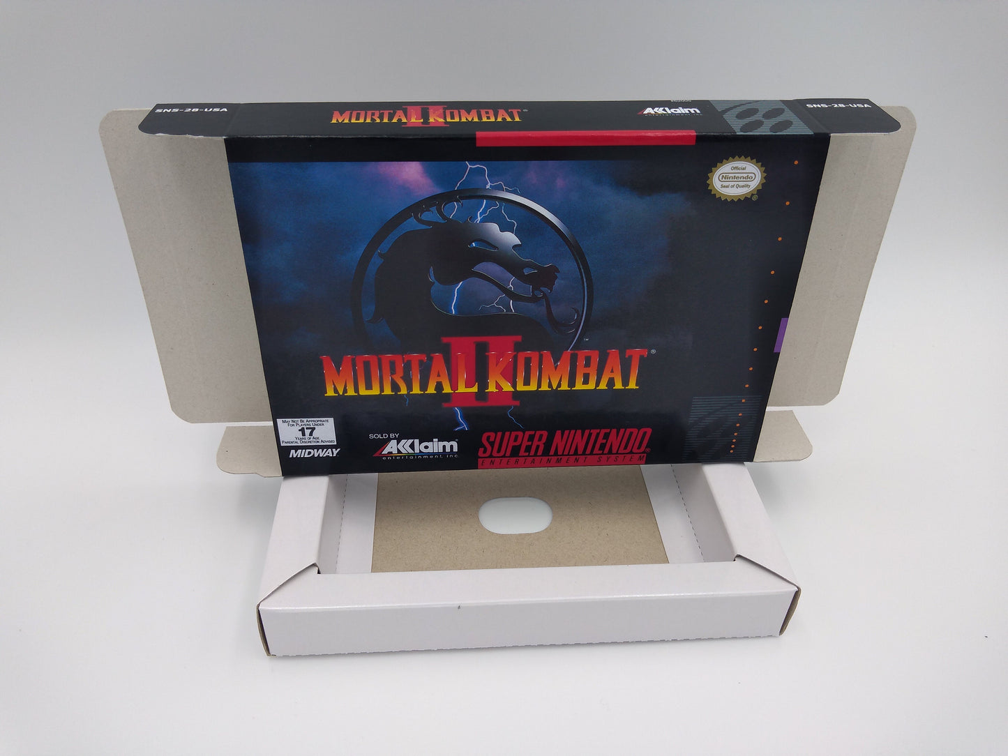 Mortal Kombat II - NTSC or PAL - Box with inner tray option - Snes - thick cardboard as in the original. Top Quality !!