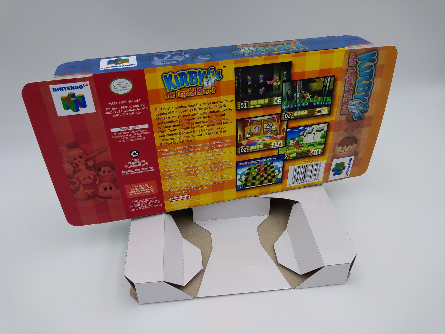 Kirby 64 the Crystal Shards - box with inner tray option - NTSC or PAL - Nintendo 64 - thick cardboard. Top Quality!