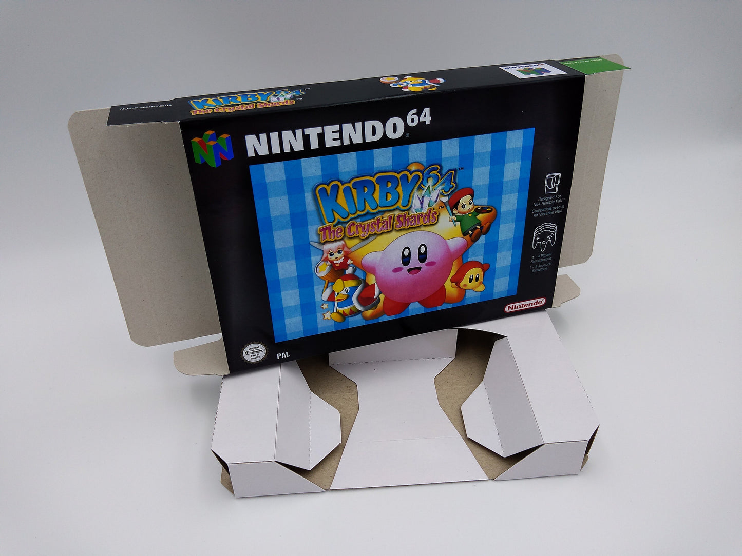 Kirby 64 the Crystal Shards - box with inner tray option - NTSC or PAL - Nintendo 64 - thick cardboard. Top Quality!