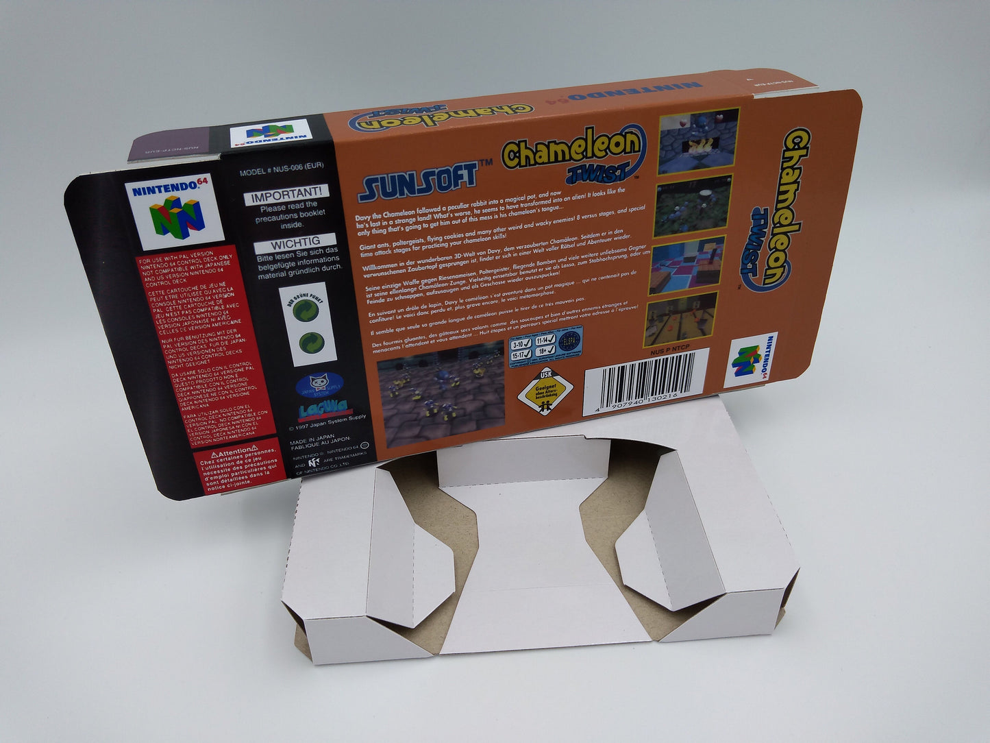 Chameleon Twist - box with inner tray option - Nintendo 64/ N64 - PAL or NTSC Region - thick cardboard as in the original. Top Quality !!