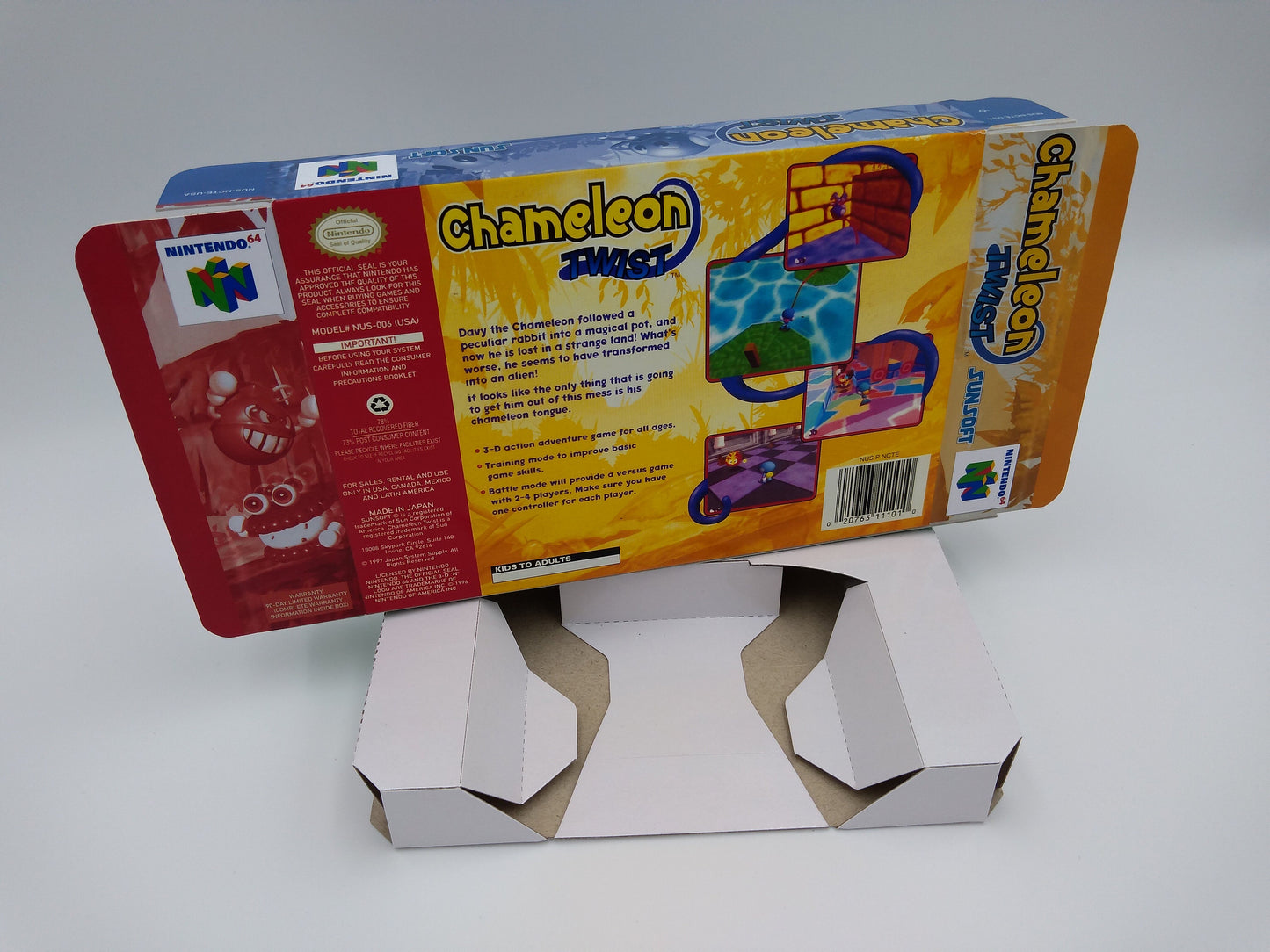 Chameleon Twist - box with inner tray option - Nintendo 64/ N64 - PAL or NTSC Region - thick cardboard as in the original. Top Quality !!