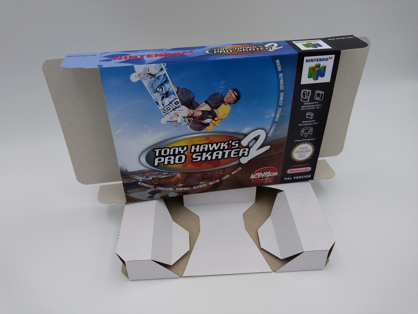 Tony Hawk's Pro Skater 2 - Box with inner tray option - PAL or NTSC - N64 - thick cardboard as in the original. Top Quality !!