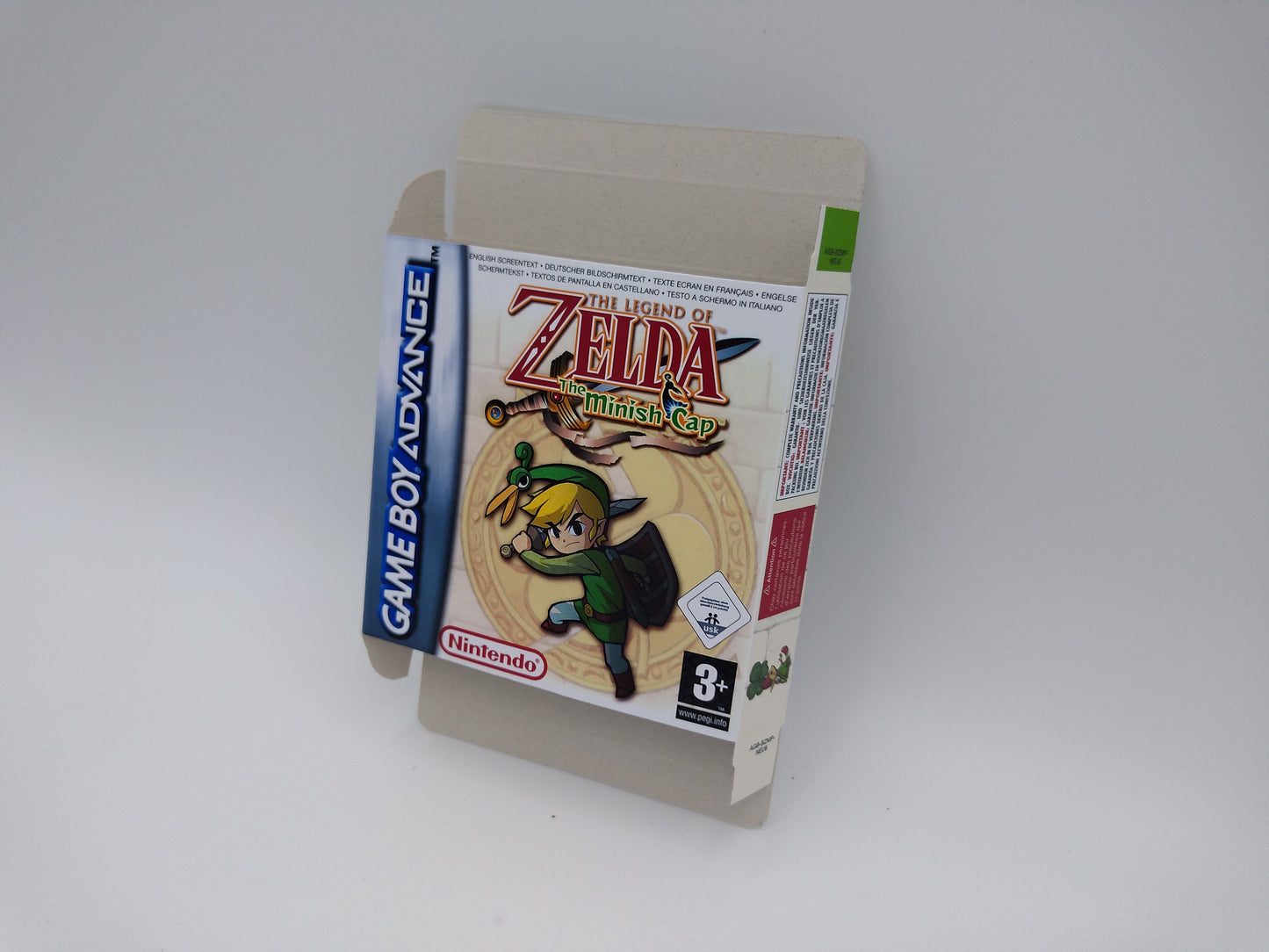 The Legend of Zelda The Minish Cap - GameBoy Advance - Replacement Box, Manual, Inner Tray - PAL or NTSC - thick cardboard. Top Quality !!