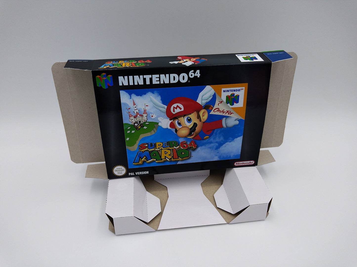 Super Mario 64 - box with inner tray option - PAL, NTSC or Australian PAL - Nintendo 64/ N64 - thick cardboard as in the original.