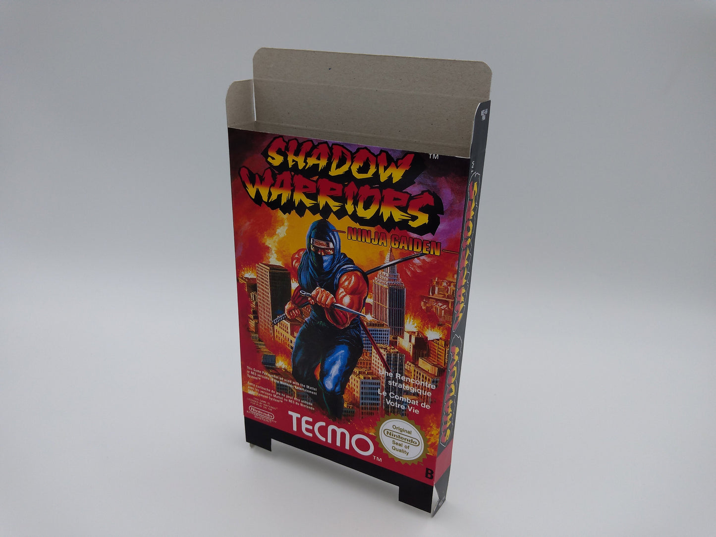 Ninja Gaiden/ Shadow Warriors - NTSC or PAL - NES - Replacement Box, Manual, Dust cover, Block - thick cardboard as in the original. Top Quality !