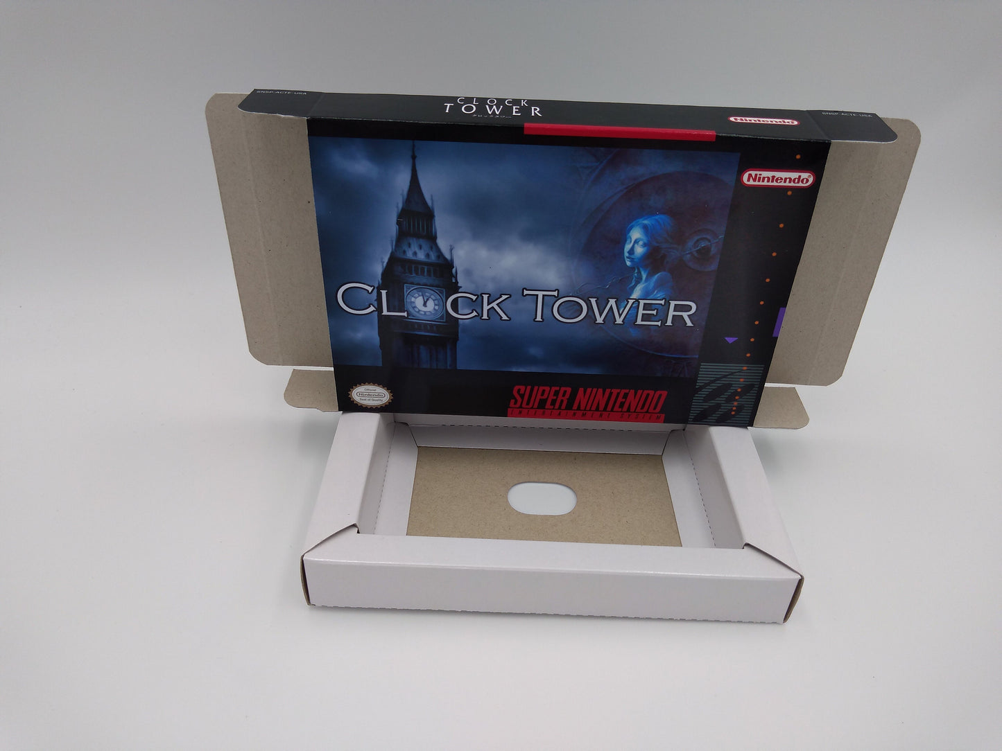 Clock Tower - NTSC or PAL - box with inner tray option - SNES - thick cardboard as in the original. Top Quality !!