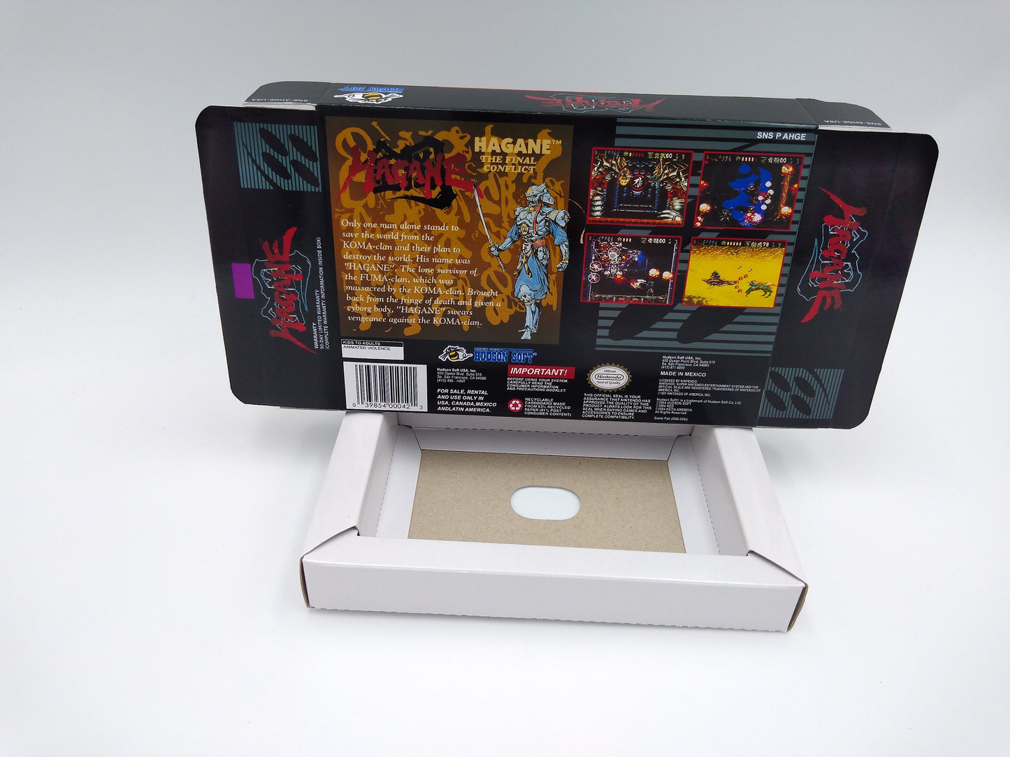 Hagane the Final Conflict - NTSC or PAL - box with inner tray option - SNES - thick cardboard as in the original. Top Quality !!