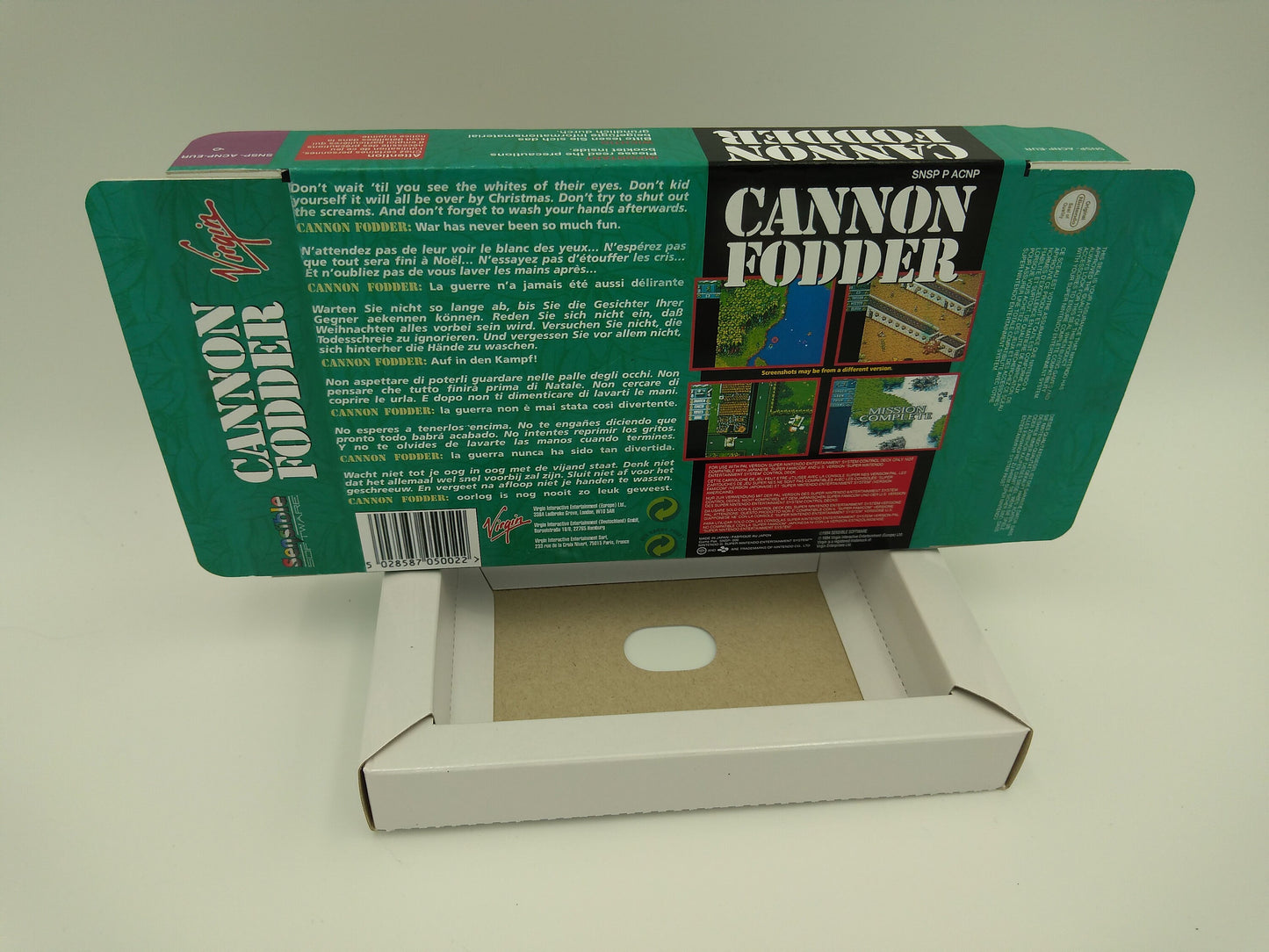 Cannon Fodder - PAL - box with inner tray option - SNES - thick cardboard as in the original. Top Quality !