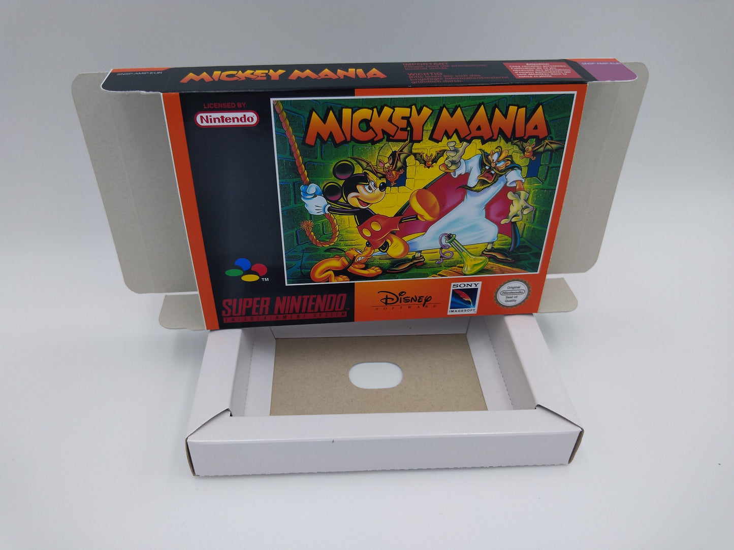 Mickey Mania - PAL Region - box with inner tray option - SNES - thick cardboard as in the original. Top Quality !!