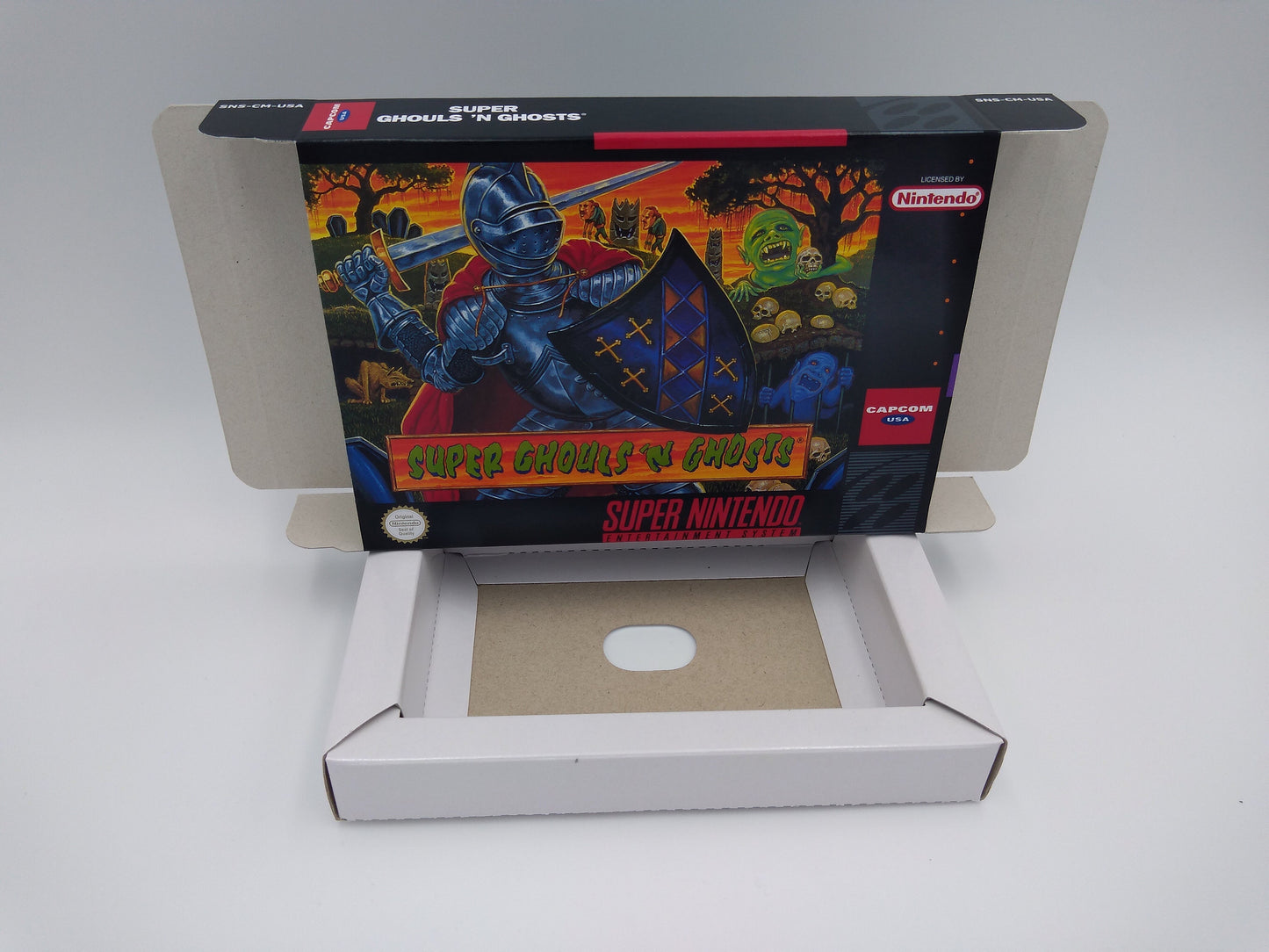 Super Ghouls 'n Ghosts - box with inner tray option - PAL or NTSC - SNES - thick cardboard as in the original. Top Quality !!