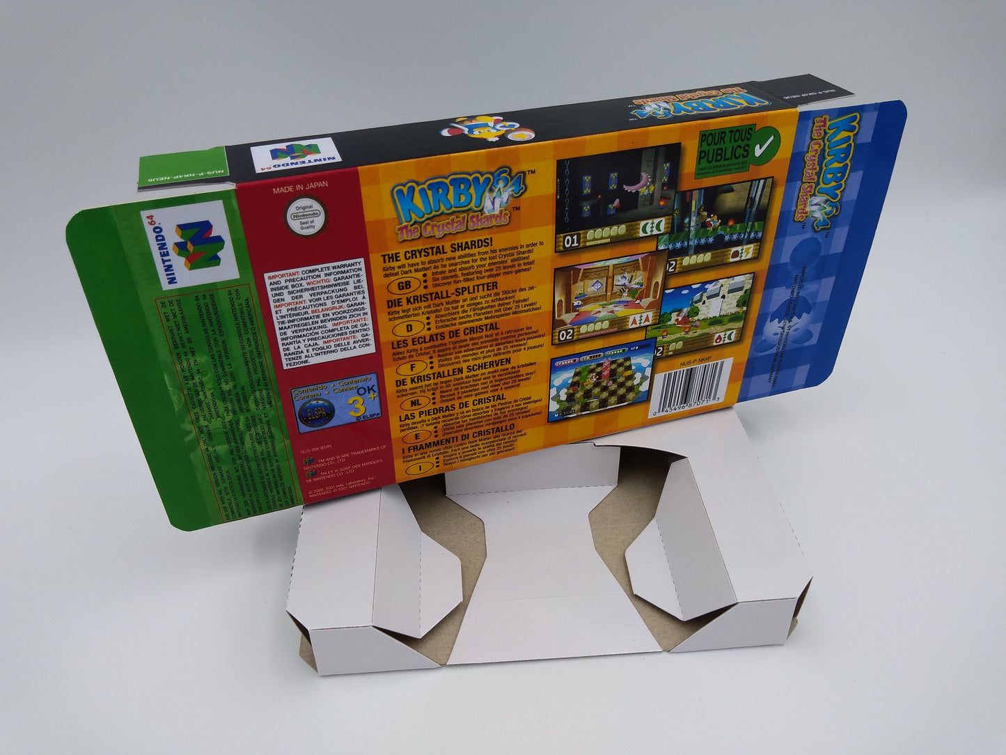 Kirby 64 the Crystal Shards - box with inner tray option - NTSC or PAL - Nintendo 64 - thick cardboard. Top Quality!