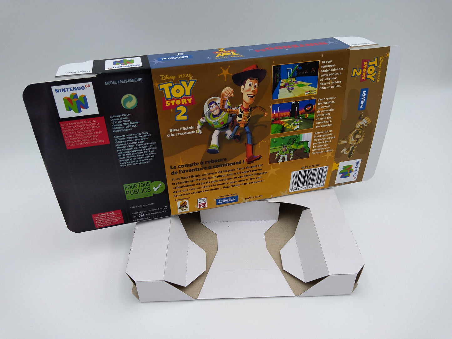 Toy Story 2  - box with inner tray option - NTSC, PAL or Australian PAL - Nintendo 64 - thick cardboard. Top Quality !!