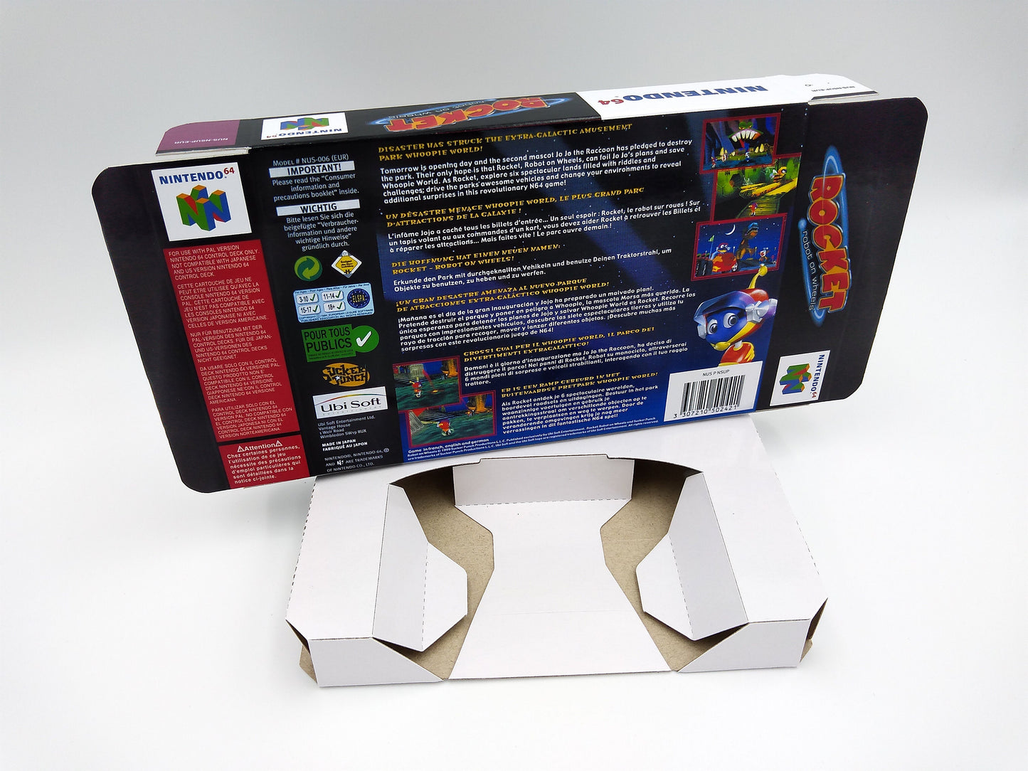 Rocket Robot on Wheels - box with inner tray option - PAL or NTSC - Nintendo 64/ N64 - thick cardboard as in the original. Top Quality !!